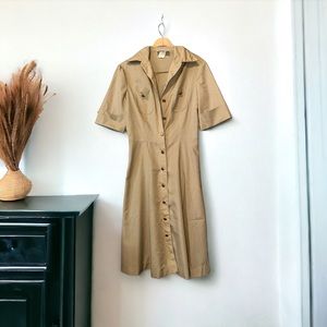 Yves Jennet 70s Vintage Khaki Button Down Shirt Dress Safari Inspired